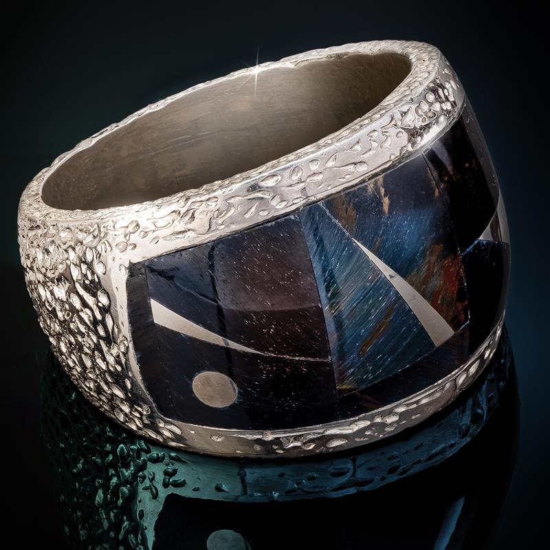 Sterling Silver Men's Tiger's Eye and Black Jade Ring